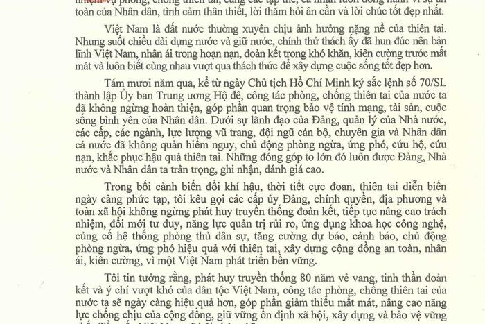 Tổng Bí thư, Chủ tịch nước Tô Lâm gửi thư nhân kỷ niệm Ngày truyền thống phòng, chống thiên tai